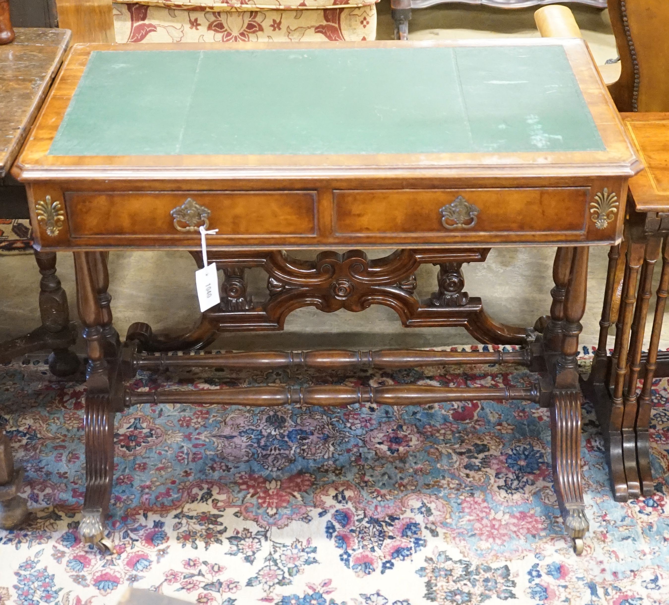 A Regency style rectangular mahogany writing table, width 89cm depth 50cm height 71cm